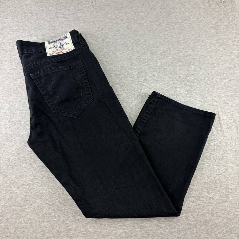 True Religion Men's Jeans Size 36 Black Denim Straight Leg World Tour